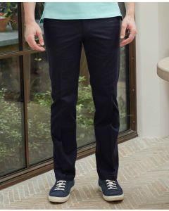 Navy Flat Front Stretch Cotton Slim Fit Chinos