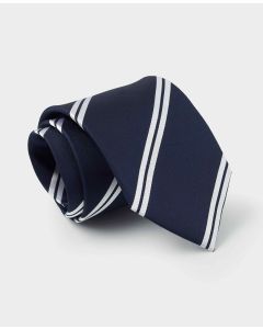 Navy White Stripe Silk Tie