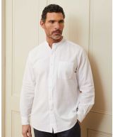 White Linen/Cotton Blend Grandad Collar Shirt - Model Shot - 1390WHT