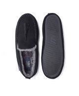 Black Microsuede Moccasin Slippers  - Overhead And Sole Shot - MSP713BLK