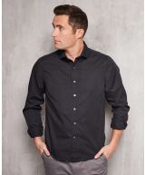 Black Twill Slim Fit Shirt in Shorter Length - Model Shot - 1398BLK