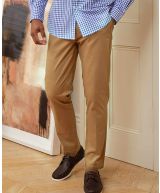 Cappuccino Brown Stretch Cotton Slim Fit Flat Front Chinos