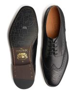 Black Leather Derby Shoes With Brogue Detailing - MSH762BLK - Large Image