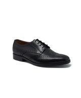 Black Leather Derby Shoes With Brogue Detailing