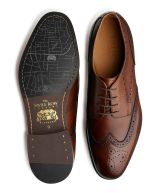 Chocolate Brown Leather Derby Shoes With Brogue Detailing - MSH763CHC - Large Image