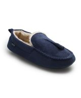 Navy Microsuede Moccasin Slippers