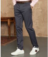Smoked Navy Stretch Cotton Slim Fit Flat Front Chinos