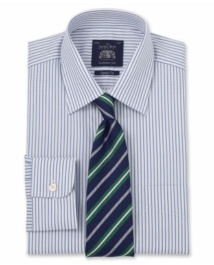 Blue Satin Stripe Classic Fit Shirt - Single Cuff