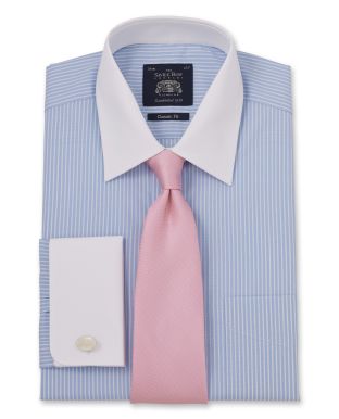 Blue Reverse Stripe Classic Fit Shirt - Double Cuff