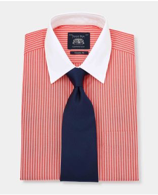Red White Poplin Stripe Classic Fit Shirt