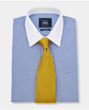 Royal Blue White Stripe Classic Fit Shirt With White Collar & Cuffs - Double Cuff