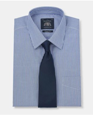 Blue White Reverse Stripe Classic Fit Shirt - Single Cuff