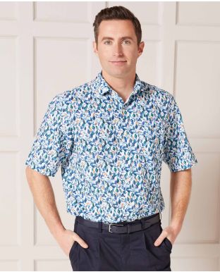 Floral Print Linen-Blend Short Sleeve Shirt