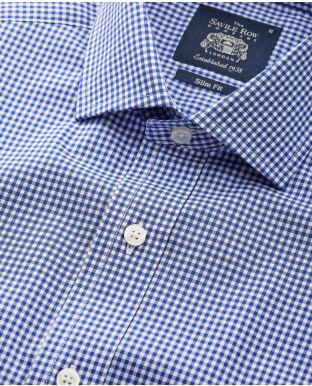 Blue White Gingham Slim Fit Shirt - Single Cuff