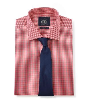 Red White Gingham Slim Fit Shirt - Single Cuff