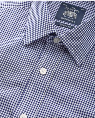 Navy White Gingham Classic Fit Shirt - Single Cuff