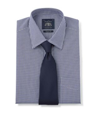 Navy White Gingham Classic Fit Shirt - Single Cuff