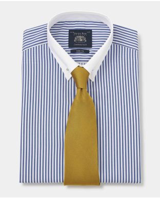 Blue Bengal Stripe Slim Fit Pin Collar Shirt - White Double cuffs & Collar