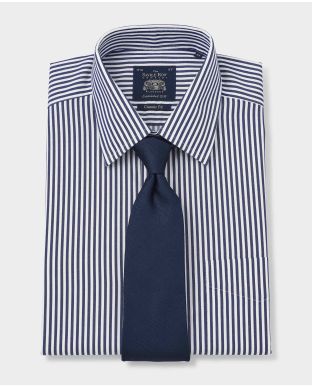 Navy White Stripe Classic Fit Non-Iron Shirt - Single Cuff