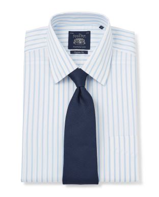 White Sky Blue Stripe Classic Fit Non-Iron Shirt - Single Cuff