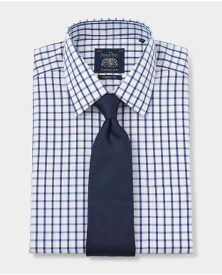 White Blue Check Classic Fit Non-Iron Shirt - Single Cuff