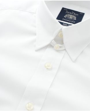 White Poplin Tab Collar Shirt Slim Fit - Single Cuff 