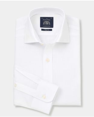 White Fine Panama Cutaway Collar Slim Fit Shirt - Single Cuff - 3017WHT - Thumbnail Image 78x98px