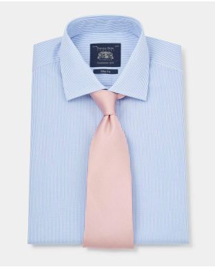 Sky Blue Slim Fit Striped Shirt - Double Cuff