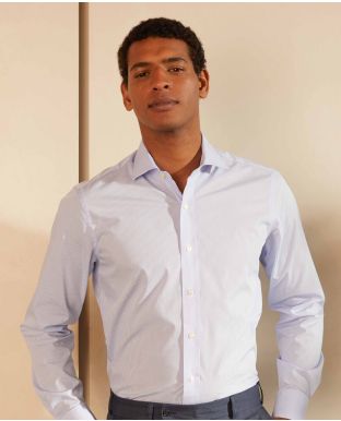 Sky Blue Check Slim Fit Shirt - Single Cuff