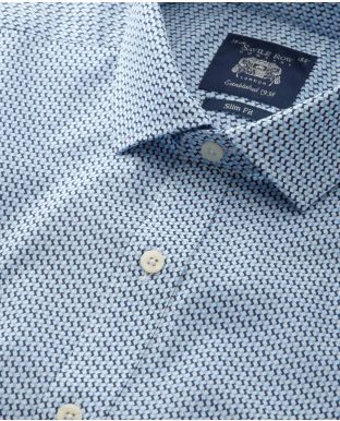 Navy Geometric Print Slim Fit Shirt - Single Cuff