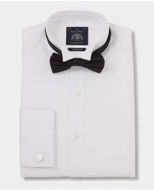 White Wing Collar Marcella Bib Classic Fit Shirt - Double Cuff