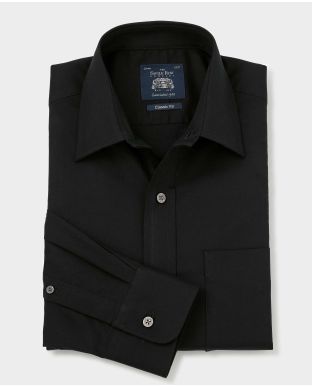 Black Fine Twill Classic Fit Shirt - Single Cuff