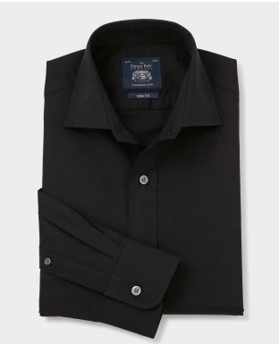 Black Fine Twill Slim Fit Shirt - Single Cuff