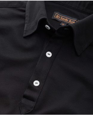 Black Mercerised Cotton Long Sleeve Polo Shirt