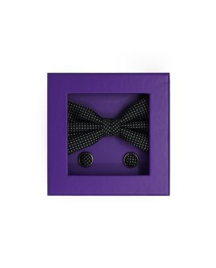 Black White Abstract Pattern Silk Bow Tie & Cufflink Set - MBC293BLW - Large Image