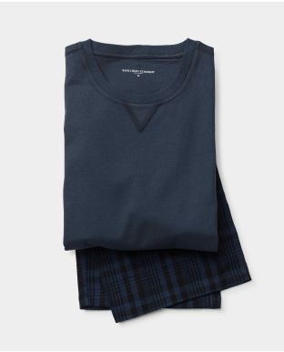Blue Black Check T-Shirt & Lounge Pant Set