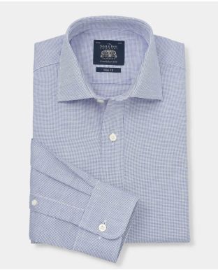 Blue Dobby Cotton Slim Fit Shirt - Single Cuff
