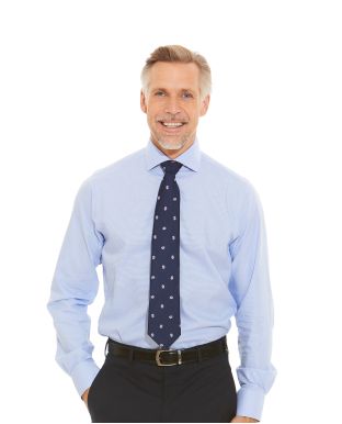 Blue Dobby Slim Fit Non-Iron Shirt - Single Cuff Model Shot With Tie