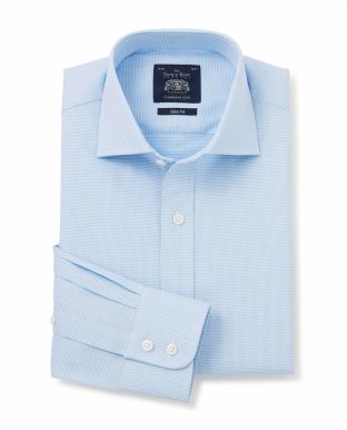 Blue Dobby Weave Slim Fit Shirt - Single Cuff - 3041BLU - Small Image 280x344px