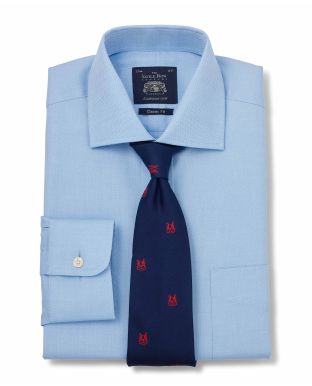 Blue Fine Herringbone Classic Fit Shirt - Single Cuff With Tie - 1296BLU - Large Image