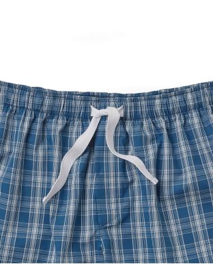 Blue Grey Check Peached Cotton Lounge Shorts