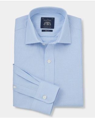 Blue Micro Puppytooth Slim Fit Shirt - Single Cuff
