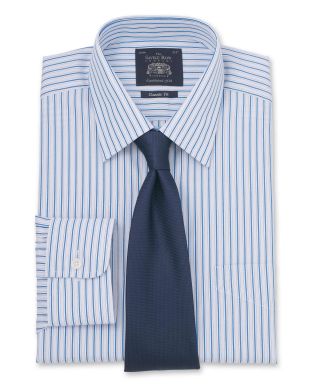 Blue Navy White Stripe Classic Fit Shirt - Single Cuff