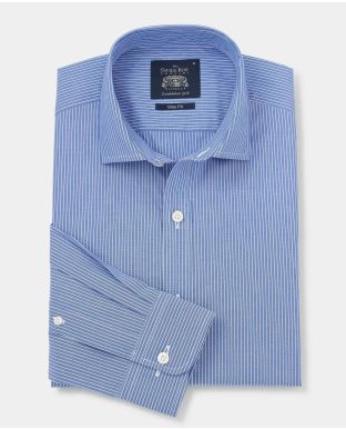 Blue Poplin Stripe Slim Fit Smart Casual Shirt - Single Cuff