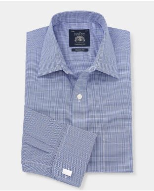 Blue Prince Of Wales Check Classic Fit Shirt - Double Cuff