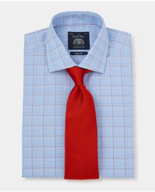Blue Red Prince Of Wales Check Slim Fit Shirt - Double Cuff