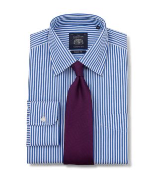 Blue Twill Stripe Classic Fit Non-Iron Shirt - Single Cuff