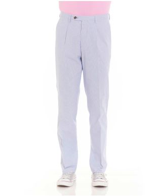 Blue White Fine Stripe Pleat Front Classic Fit Chino - MCT327STR Collar Detail - Large Image