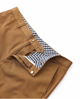 Cappuccino Brown Stretch Cotton Slim Fit Flat Front Chinos