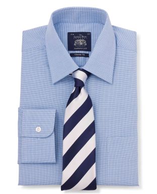 Denim Blue Dobby Classic Fit Shirt - Single Cuff